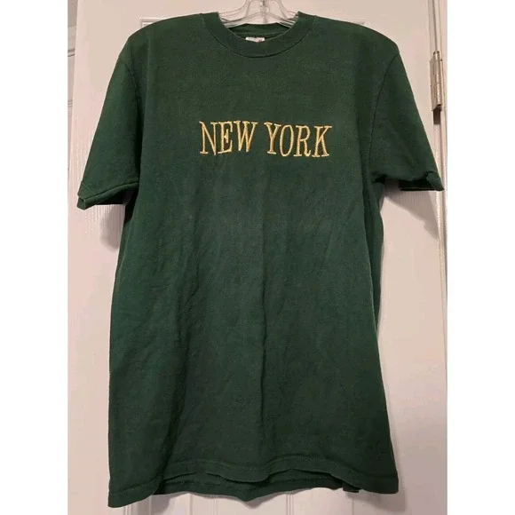 Vintage Jerzees New York City Green Short Sleeve T-Shirt Size Large Made In USA - Picture 2 of 14